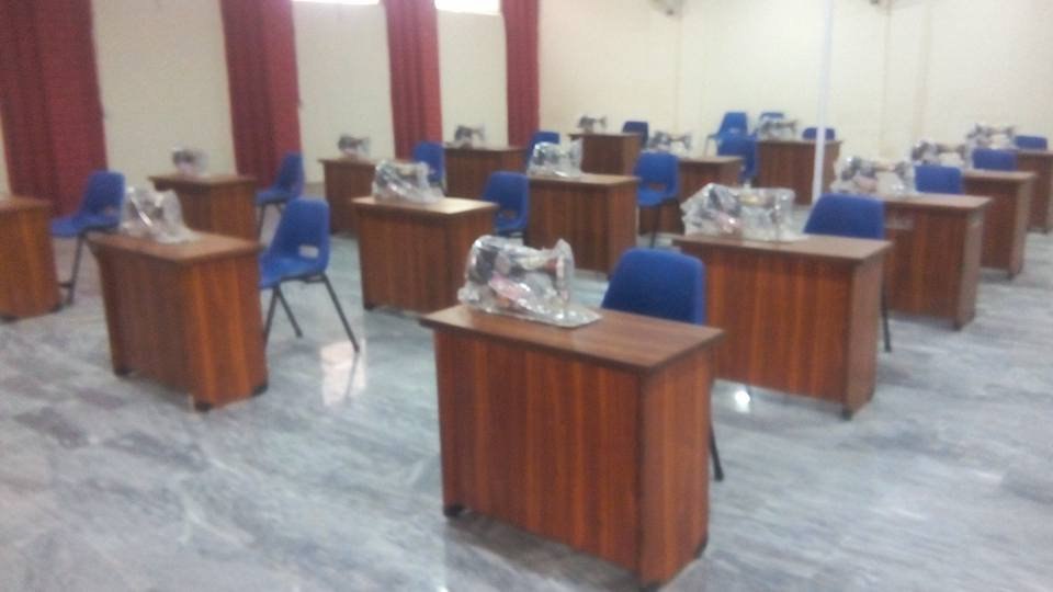 Sewing machines arranged in the vocational training room